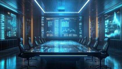 Craft an image of a futuristic boardroom where top pharmaceutical executives celebrate their companies 1 trillion valuations