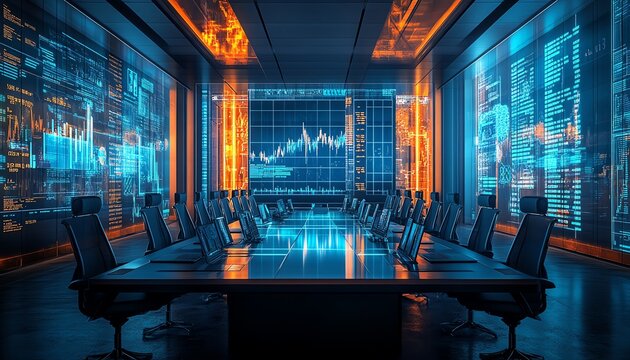 Craft an image of a futuristic boardroom where top pharmaceutical executives celebrate their companies 1 trillion valuations