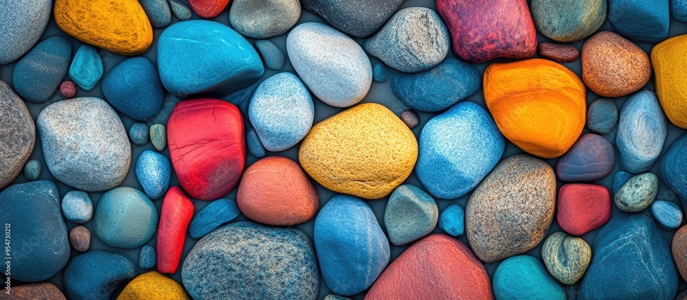 Leinwandbilder Colorful rocks create a harmonious background pattern in various colors. with copy space image. Place for adding text or design