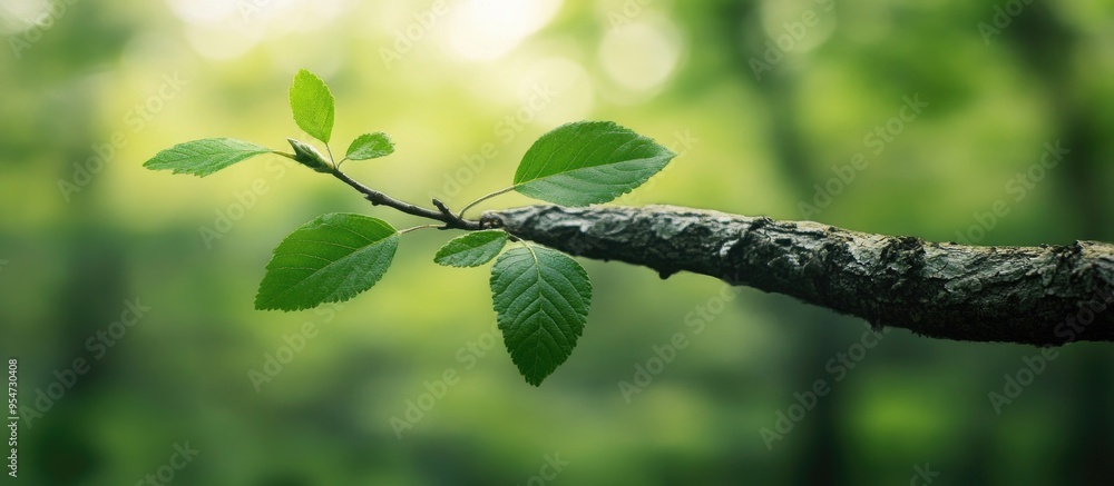 Fototapete Branch and leaf of a tree are lovely in the forest as a background. with copy space image. Place for adding text or design