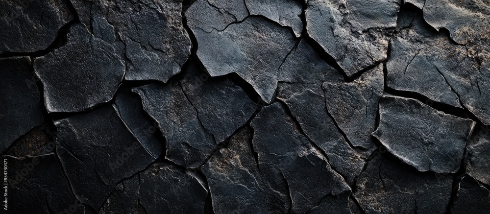 Aufkleber Black grunge backdrop Texture of a cracked concrete wall Close up view Background featuring an old dirty rough stone surface. with copy space image. Place for adding text or design