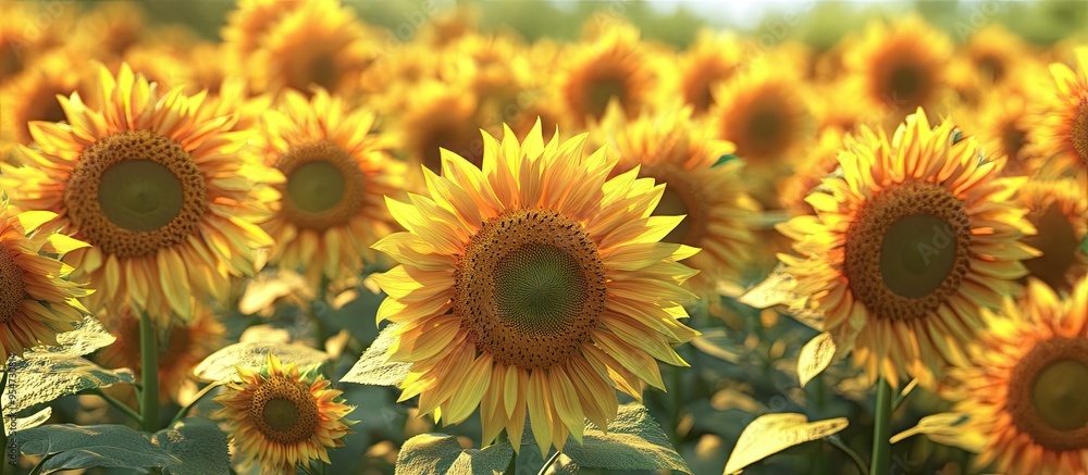 Aufkleber sunflowers in a field of sunflowers. with copy space image. place for adding text or design
