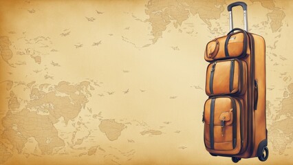 suitcase and world map, background