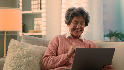 Carefree joyful smiling retired Caucasian happy cheerful old woman senior lady mature retirement...