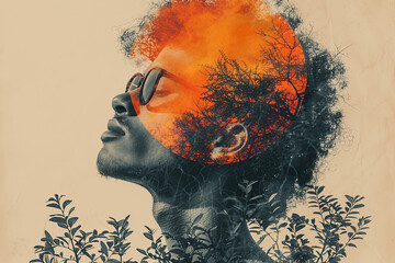 Generative AI technology cut-out graphical retro collage with vivid vintage elements paper art design