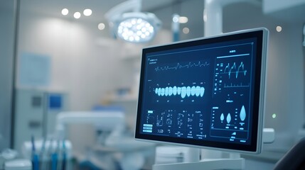 Advanced dental monitoring systems equipped with IoT technology tracking patient vitals treatment progress and vital health data in a modern healthcare clinic setting