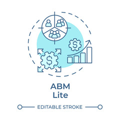 ABM lite soft blue concept icon. Business statistics, marketing. Advertising strategy. Round shape line illustration. Abstract idea. Graphic design. Easy to use in infographic, presentation