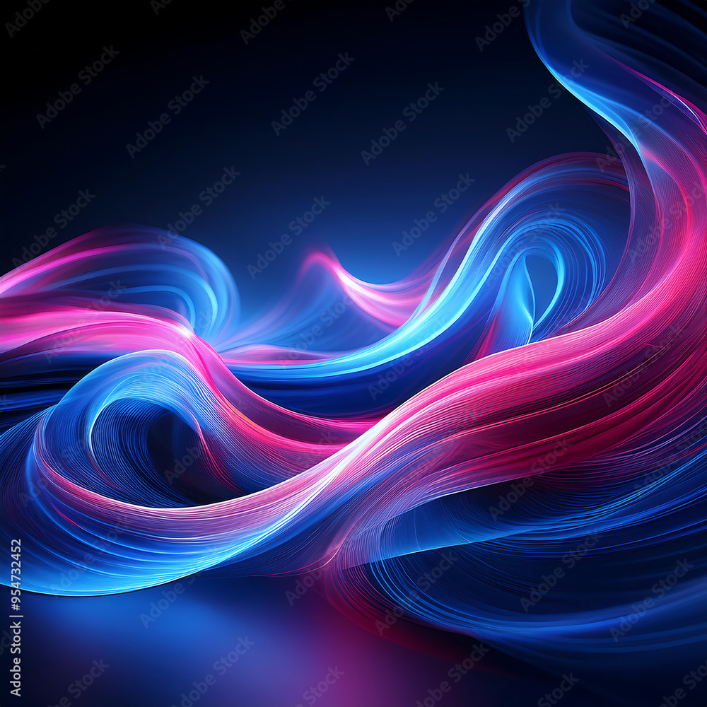 Poster abstract swirling waves of blue and pink light on dark background- this digital art feature_1(14)