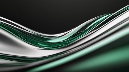 A mesmerizing wave of green and silver fluid shapes on a dark background, evoking tranquility.