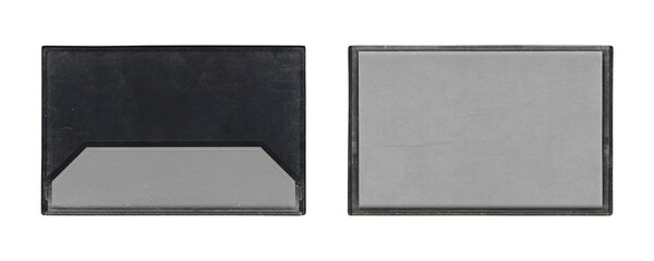 Isolated, cassette tape case mockup, back and front sides, clear place for music cover, y2k retro style