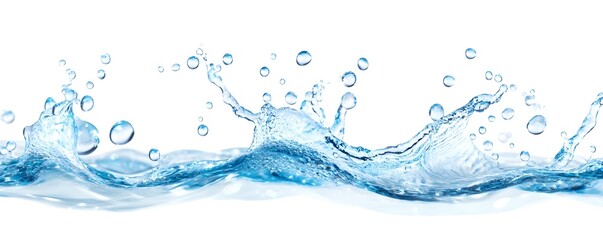 Splashing Water Droplets, Blue Liquid, Isolated on White
