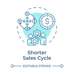 Shorter sales cycle soft blue concept icon. Customer journey, business profitability. Round shape line illustration. Abstract idea. Graphic design. Easy to use in infographic, presentation