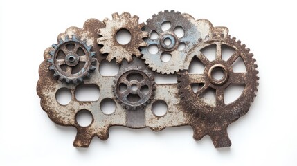 A detailed mockup illustrates a brain made of gears, symbolizing the complexity and functionality of artificial intelligence