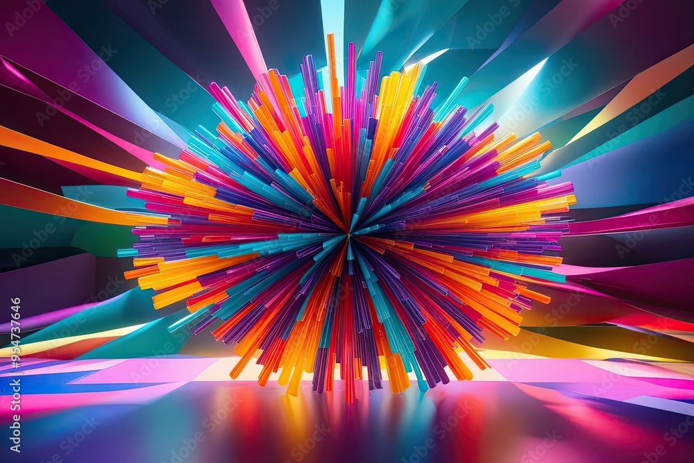 Poster vibrant three-dimensional dynamic construct with radiant color palette
