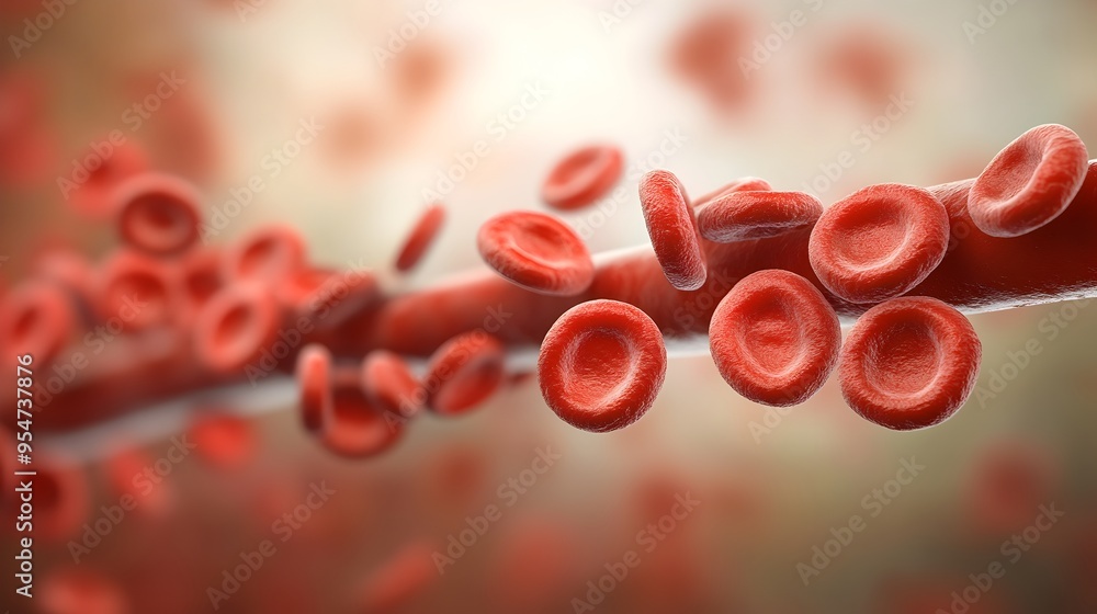 Aufkleber macro photograph showcasing the flexible and dynamic shape of red blood cells as they flow through a