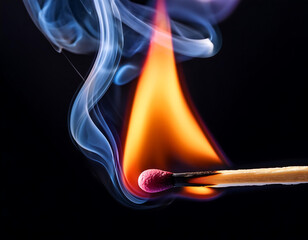  Burning Matchstick with Colorful Abstract Flames on Black Background- A matchstick burns wi_1(55)