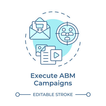 Execute abm campaigns soft blue concept icon. Email marketing, ppc. Targeted audience. Round shape line illustration. Abstract idea. Graphic design. Easy to use in infographic, presentation
