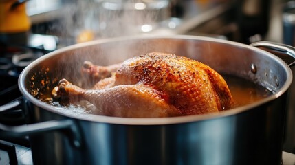 Roasted Whole Chicken in Cooking Pot