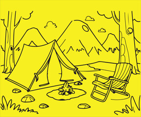 camping site black  line art