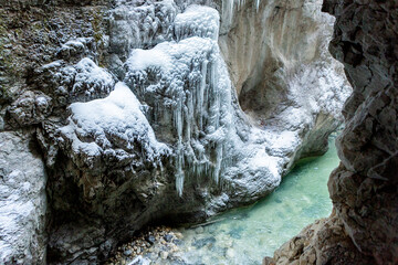Partnachklamm or Partnach gorge in wintertime