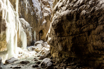Partnachklamm or Partnach gorge in wintertime