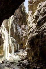 Partnachklamm or Partnach gorge in wintertime