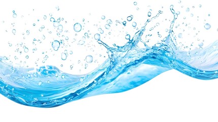 Water Splash and Bubbles on White Background