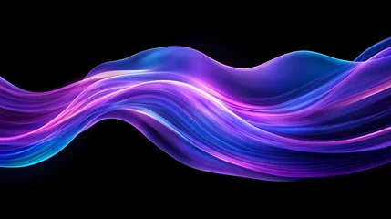 Fototapete Rund Vibrant abstract waves in purple and blue tones against a dark background. © RiskiDwi