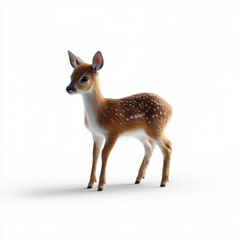 Fototapeta premium A highly realistic illustration of a young fawn, standing alone on a clean white background, showcasing its natural beauty.