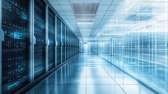 Blueprint of advanced data center with server room layouts cooling systems and infrastructure