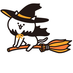加工ok　ねこ素材No.275 Halloween_飛ぶ魔法使い猫
