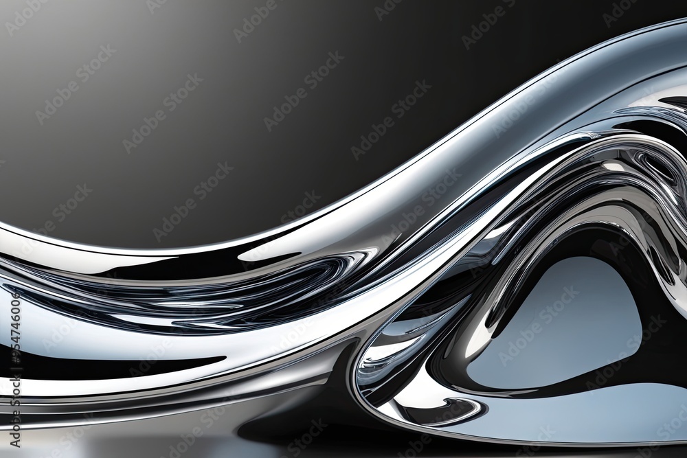 Poster sleek three dimensional chrome wave in fluid abstract metallic design