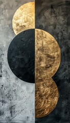 Abstract Gold and Black Circles on Grey Background