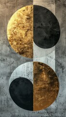 Abstract Gold Black and Grey Circles on Concrete Wall