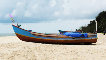 A fishing boat moored at Marari beach, Alappuzha, Kerala, India