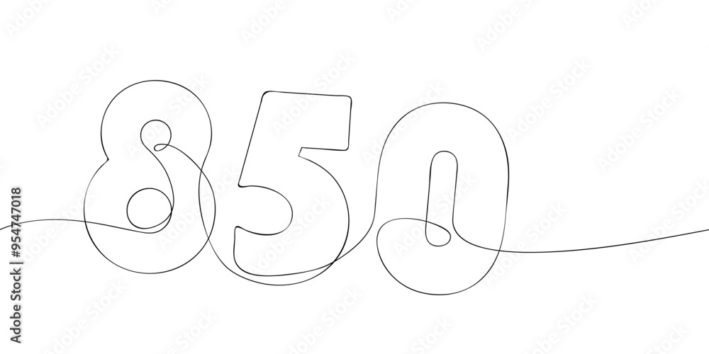 Aufkleber a single line drawing of a eight hundred and fifty symbol. continuous line eight hundred and fiftiet