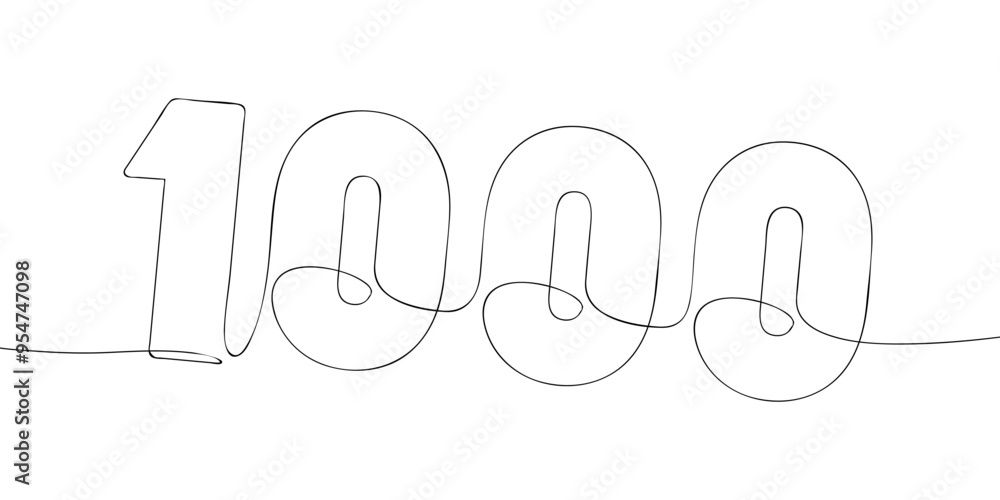 Poster a single line drawing of a one thousand symbol. continuous line one thousandth number icon. one line