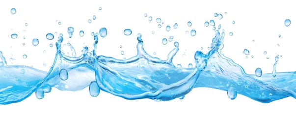 Water Splash Isolated On White Background, Blue Liquid