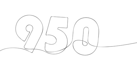 A single line drawing of a nine hundred and fifty symbol. Continuous line nine hundred and fiftieth number icon. One line icon. Vector illustration.