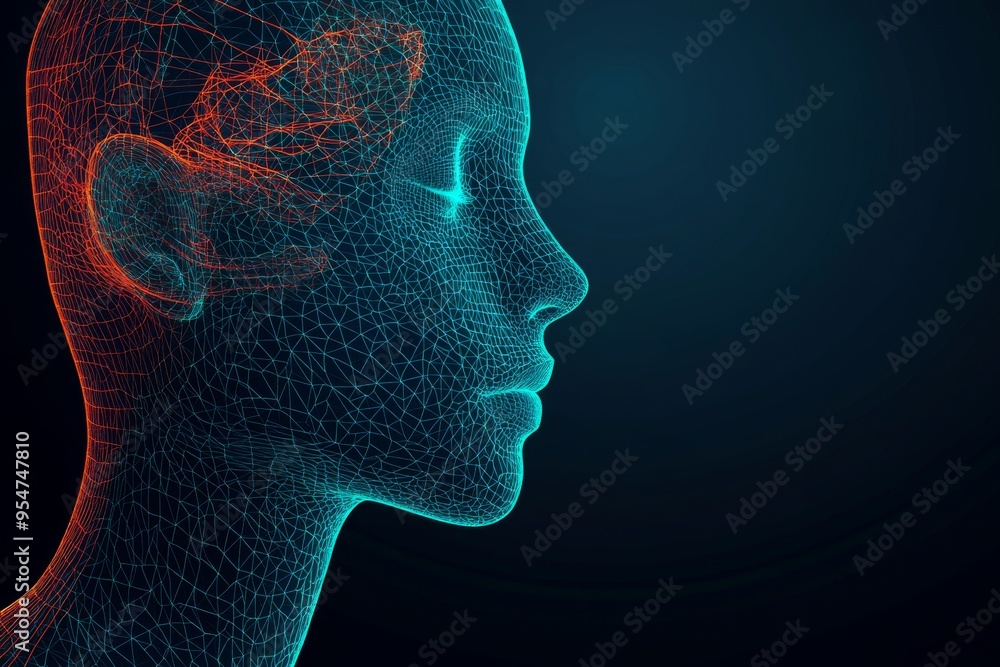 Aufkleber cognitive behavioral therapy perception woman’s face dissolving into pixels symbolizing the disinteg