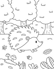 Hedgehog coloring page for kids. Painting for kids. Children's coloring activity sheet. Cute Illustration to Color.  © G.rena
