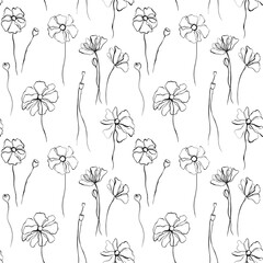 Seamless pattern with hand drawn poppy flowers. Abstract illustration.