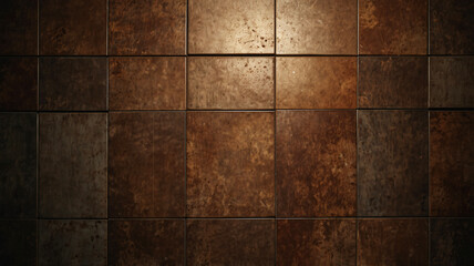A composition of square brown tiles with rich texture and varying shades, arranged in an orderly manner, forming a rustic look.