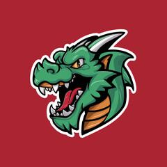 Obraz premium dragon head design illustration in circle logo on red background