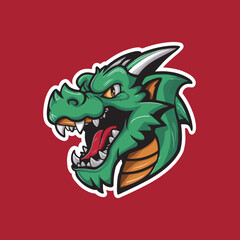 dragon head design illustration in circle logo on red background