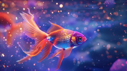 Fototapeta premium A colorful fish swimming in a tank with a blue background