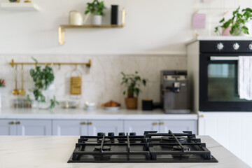 Modern kitchen with gas stovetop and stylish decor in a bright and airy space
