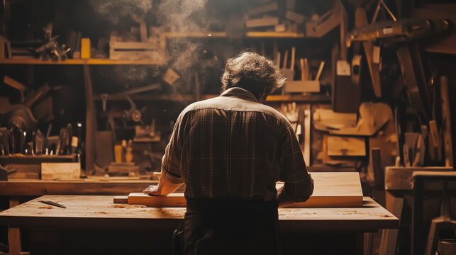 Solitary Woodworker in Rustic Workshop