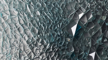 Fototapeta premium A close view of shattered glass creating a complex, reflective texture with numerous sharp shards forming an abstract design.