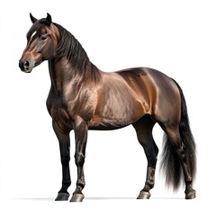 Obraz premium Brown horse standing on white background.